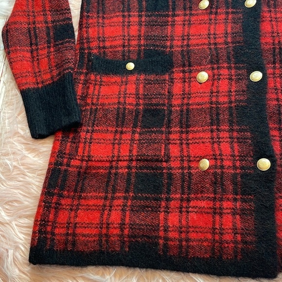 NWT Zara Black Red Buffalo Check Plaid Button Blazer Sweater Dress - Picture 9 of 11